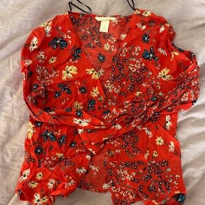 H&M Red Floral Blouse